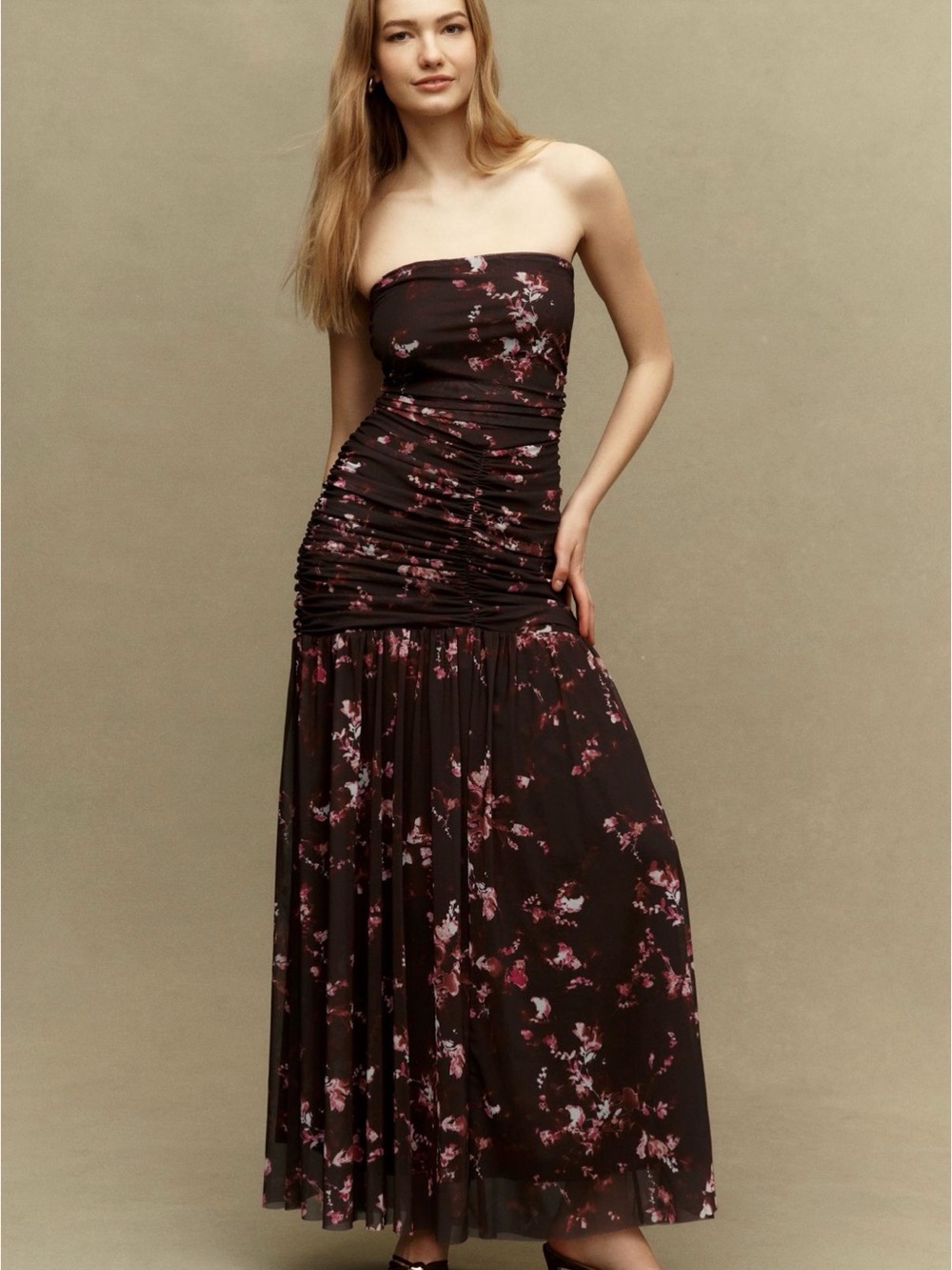 Anthropologie BHLDN Kaia Off-Shoulder Stretch Mesh Maxi Dress